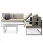 White Sectional Adjustable Headrest & Coffee Table Two Tone Beige CSLW-80BG-BU