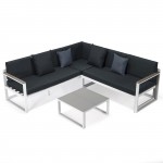 White Sectional Adjustable Headrest & Coffee Table Two Tone Black CSLW-80BL-BU