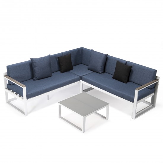 White Sectional, Adjustable Headrest & Coffee Table, Two Tone Blue, CSLW-80BU-BL