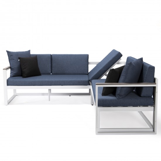 White Sectional, Adjustable Headrest & Coffee Table, Two Tone Blue, CSLW-80BU-BL