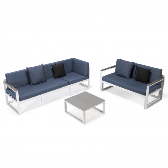 White Sectional, Adjustable Headrest & Coffee Table, Two Tone Blue, CSLW-80BU-BL