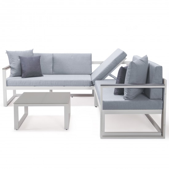 White Sectional Adjustable Headrest & Coffee Table Two Tone Grey CSLW-80LGR-BU