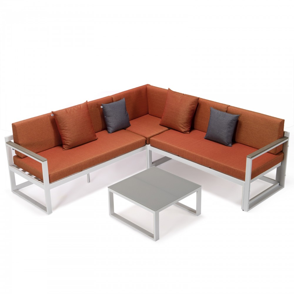 White Sectional Adjustable Headrest & Coffee Table Two Tone Orange CSLW-80OR-BU