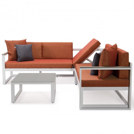 White Sectional Adjustable Headrest & Coffee Table Two Tone Orange CSLW-80OR-BU