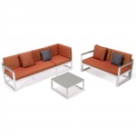 White Sectional Adjustable Headrest & Coffee Table Two Tone Orange CSLW-80OR-BU