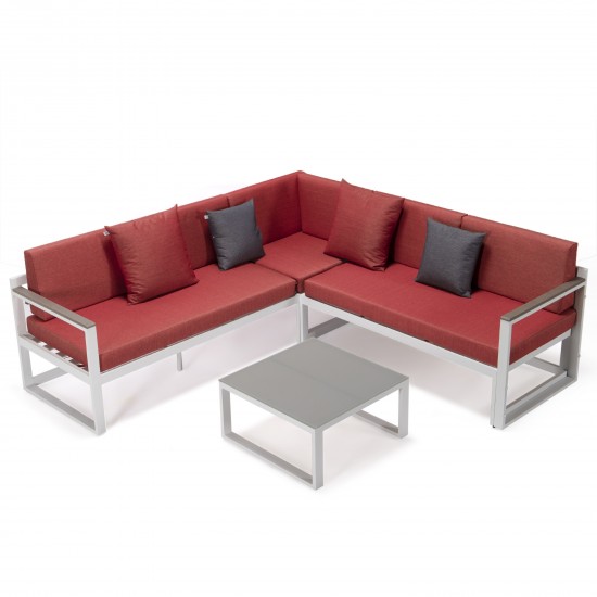 White Sectional, Adjustable Headrest & Coffee Table, Two Tone Red, CSLW-80R-BU