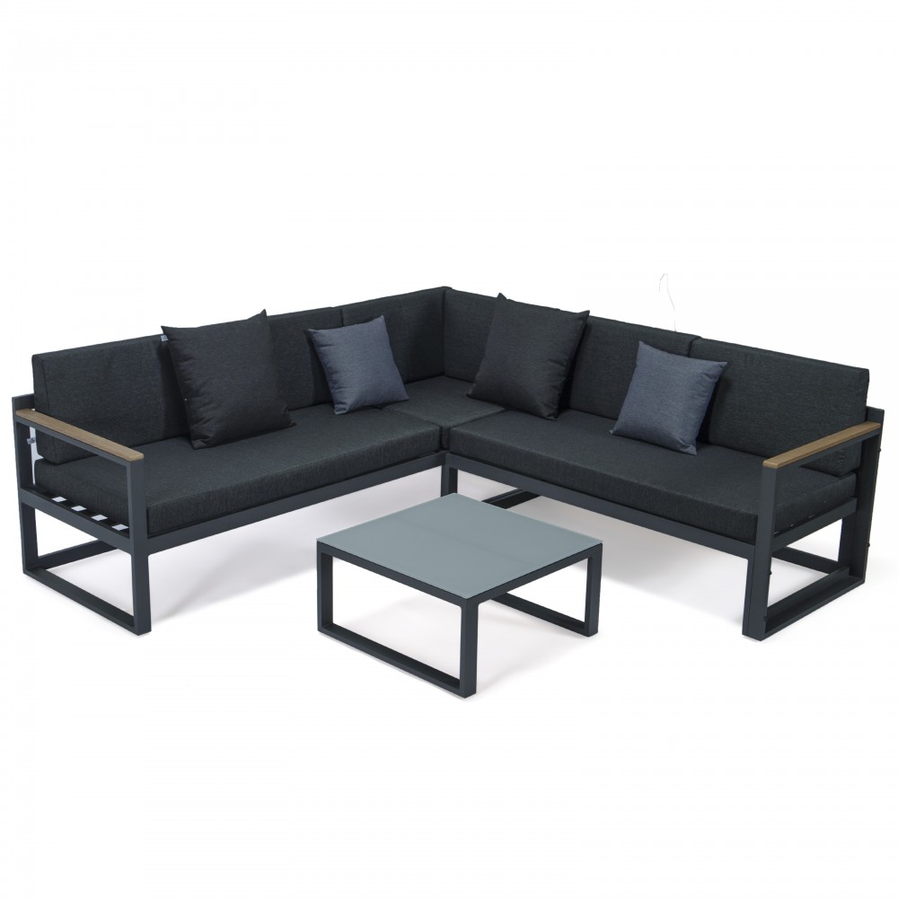 Black Sectional Adjustable Headrest & Coffee Table Two Tone Black CSLBL-80BL-BU