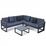 Black Sectional Adjustable Headrest & Coffee Table Two Tone Blue CSLBL-80BU-BL