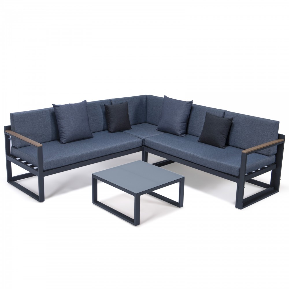 Black Sectional Adjustable Headrest & Coffee Table Two Tone Blue CSLBL-80BU-BL