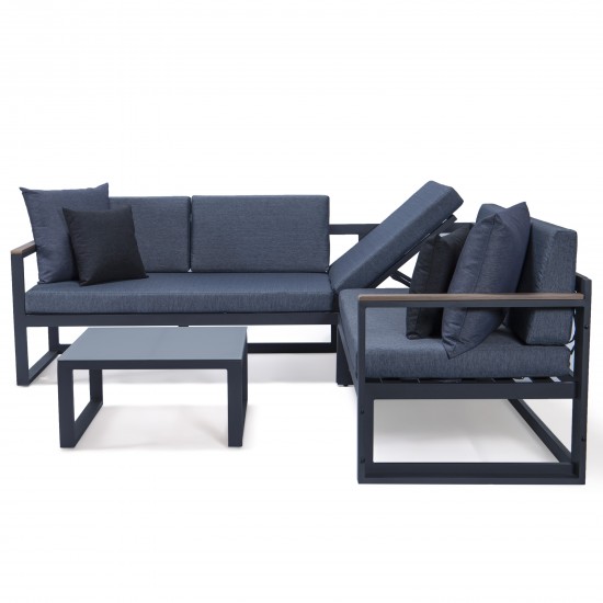 Black Sectional Adjustable Headrest & Coffee Table Two Tone Blue CSLBL-80BU-BL