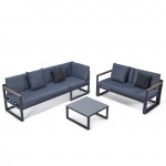 Black Sectional Adjustable Headrest & Coffee Table Two Tone Blue CSLBL-80BU-BL