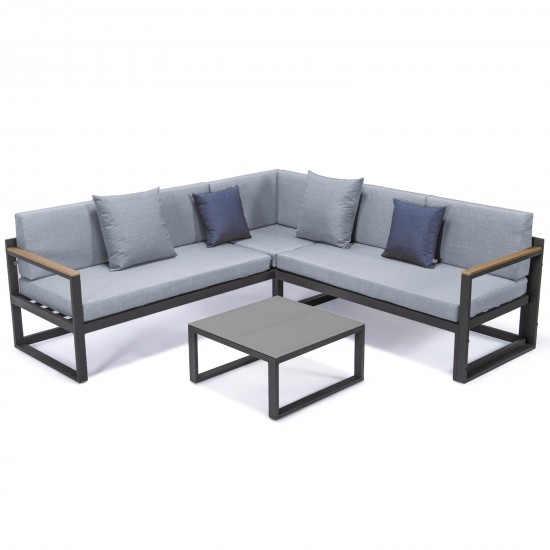 Black Sectional Adjustable Headrest & Coffee Table Two Tone Grey CSLBL-80LGR-BU