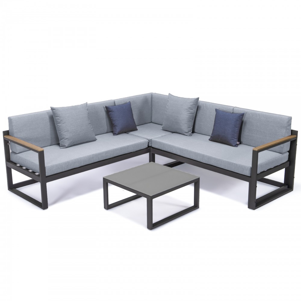 Black Sectional Adjustable Headrest & Coffee Table Two Tone Grey CSLBL-80LGR-BU