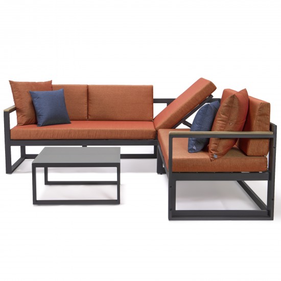 Black Sectional Adjustable Headrest & Coffee Table Two Tone Orange CSLBL-80OR-BU