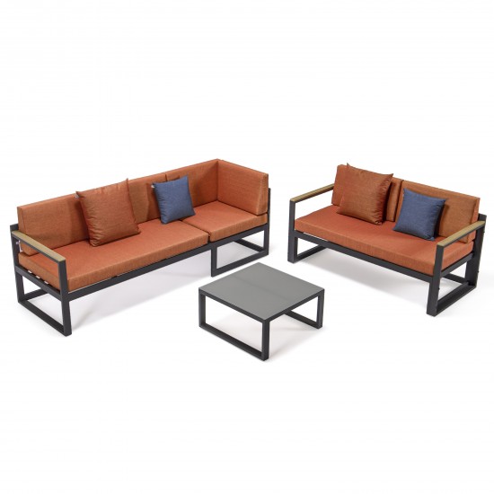 Black Sectional Adjustable Headrest & Coffee Table Two Tone Orange CSLBL-80OR-BU