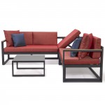 Black Sectional, Adjustable Headrest & Coffee Table, Two Tone Red, CSLBL-80R-BU