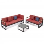 Black Sectional, Adjustable Headrest & Coffee Table, Two Tone Red, CSLBL-80R-BU