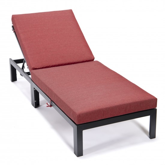 Chelsea Modern Outdoor Chaise Lounge Chair With Cushions, Red, CLBL-77R