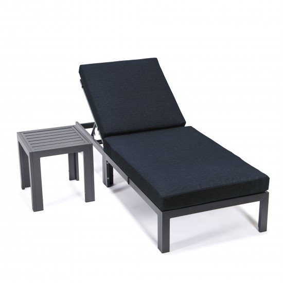 Chelsea Modern Outdoor Chaise Lounge Chair, Side Table & Black, CLTBL-77BL