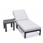 Chelsea Modern Outdoor Chaise Lounge Chair, Side Table & Light Grey, CLTBL-77LGR