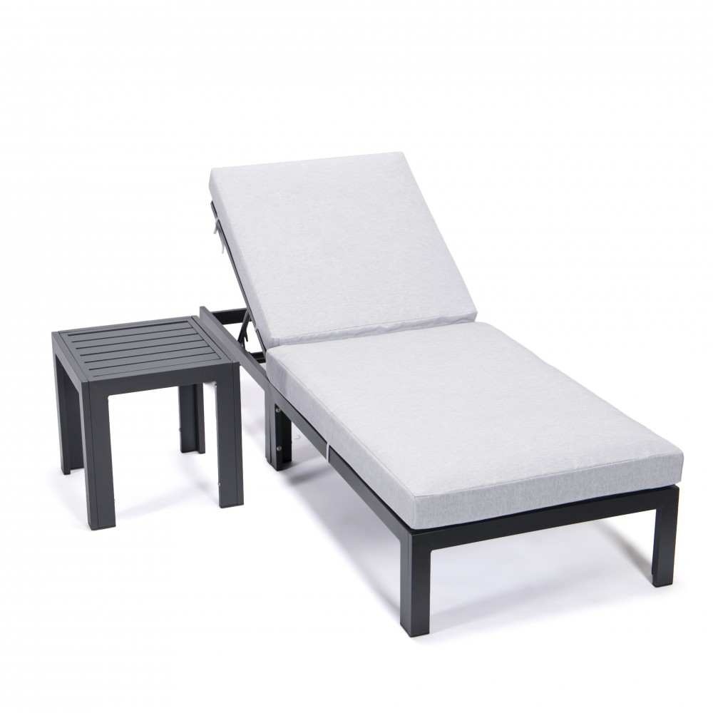 Chelsea Modern Outdoor Chaise Lounge Chair, Side Table & Light Grey, CLTBL-77LGR