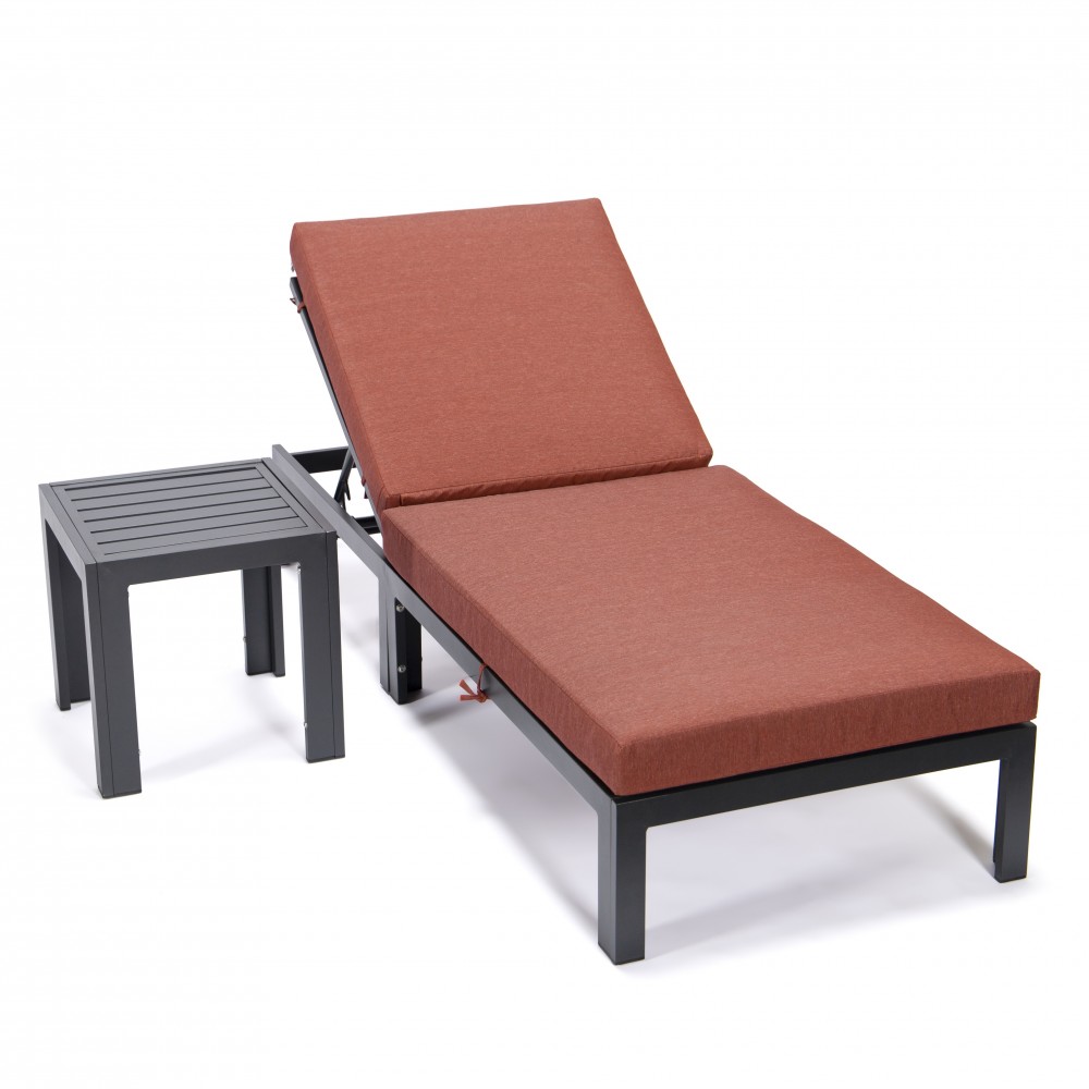 Chelsea Modern Outdoor Chaise Lounge Chair, Side Table & Orange, CLTBL-77OR