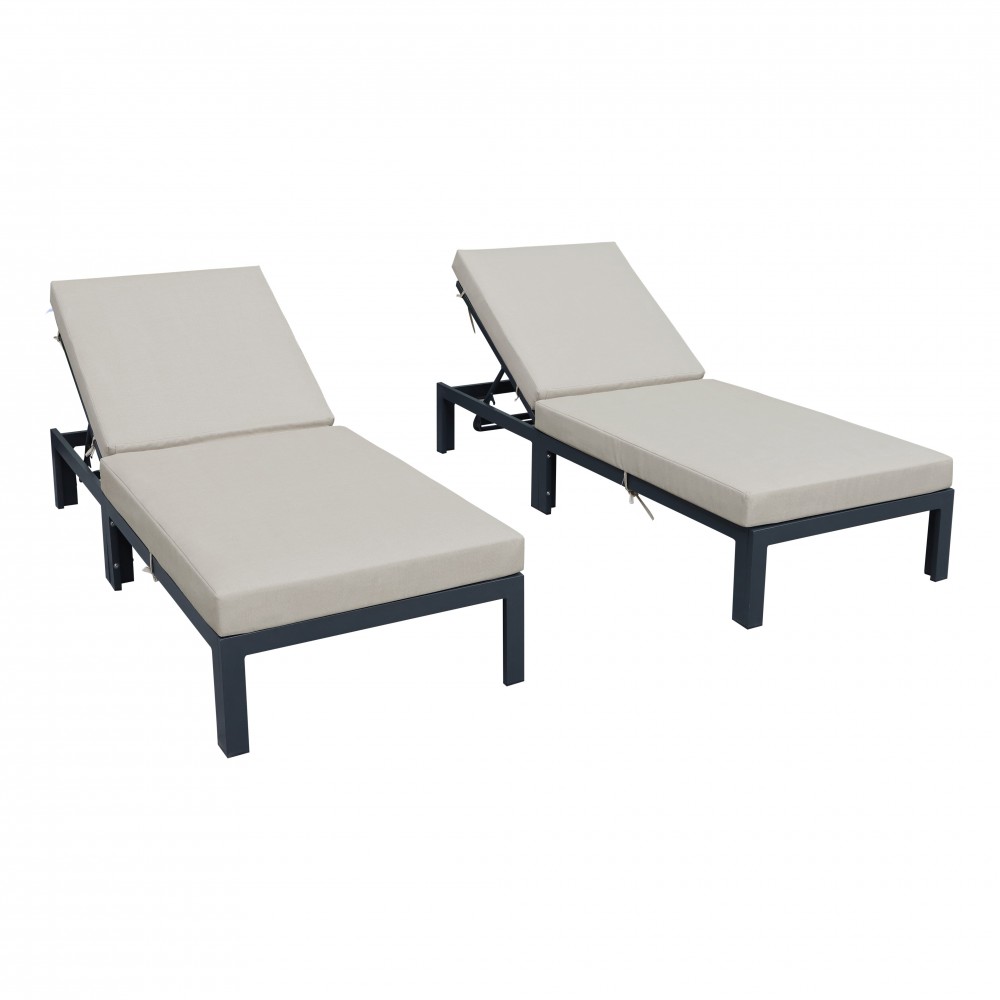 Chelsea Modern Outdoor Chaise Lounge Chair, Cushions Set of 2, Beige, CLBL-77BG2