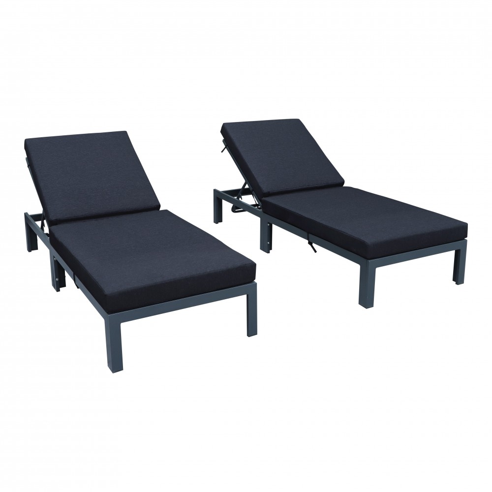 Chelsea Modern Outdoor Chaise Lounge Chair, Cushions Set of 2, Black, CLBL-77BL2 Chelsea Modern Outdoor Chaise Lounge Chair, Cushions Set of 2, Black, CLBL-77BL2