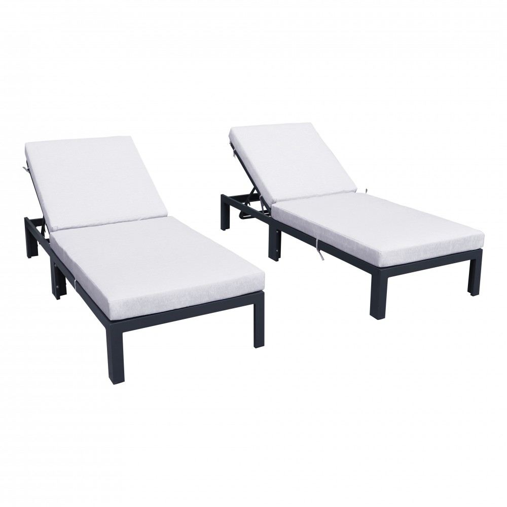 Modern Outdoor Chaise Lounge Chair, Cushions Set of 2, Light Grey, CLBL-77LGR2