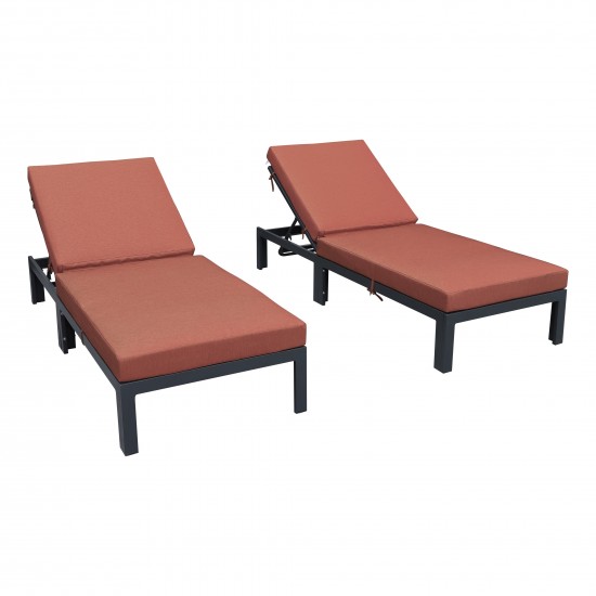 Modern Outdoor Chaise Lounge Chair, Cushions Set of 2, Orange, CLBL-77OR2