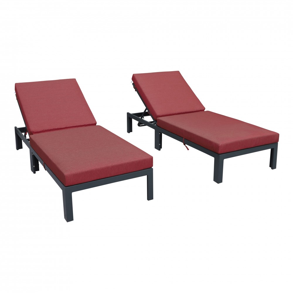 Chelsea Modern Outdoor Chaise Lounge Chair, Cushions Set of 2, Red, CLBL-77R2