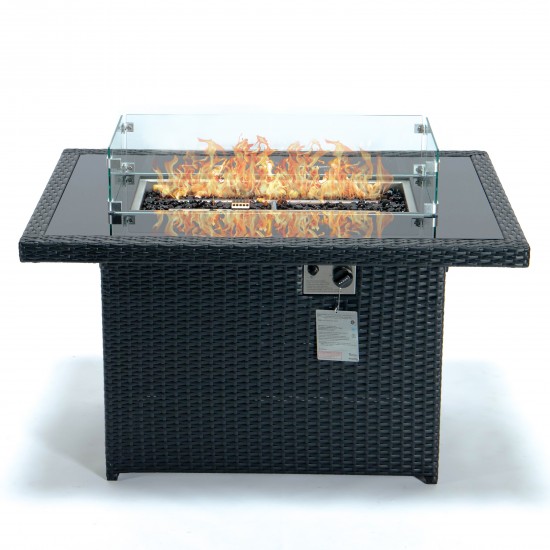 LeisureMod Mace Wicker Patio Modern Propane Fire Pit Table, Black, CFW44G-BL