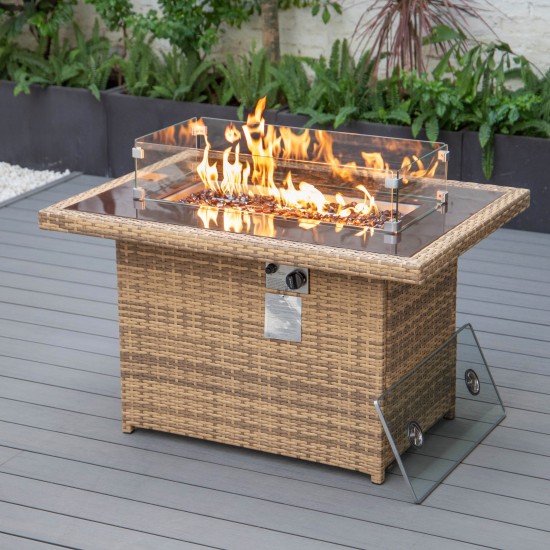 Mace Wicker Patio Modern Propane Fire Pit Table, Light Brown, CFW44G-LBR