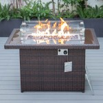 Mace Wicker Patio Modern Propane Fire Pit Table, Dark Brown, CFW44G-DBR