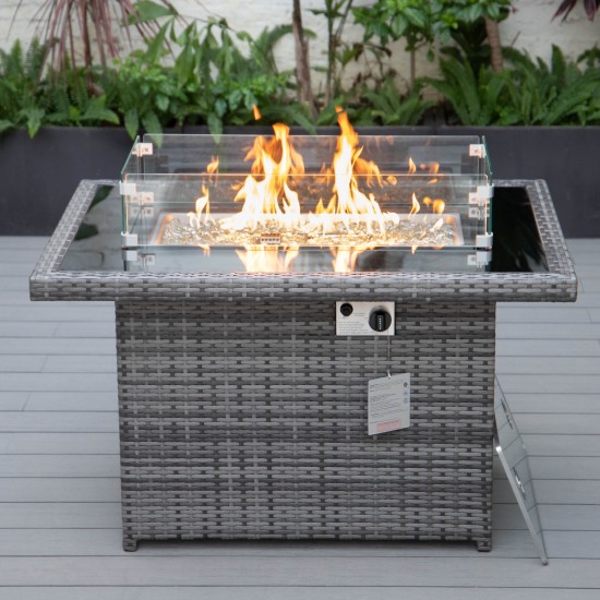 LeisureMod Mace Wicker Patio Modern Propane Fire Pit Table, Grey, CFW44G-GR