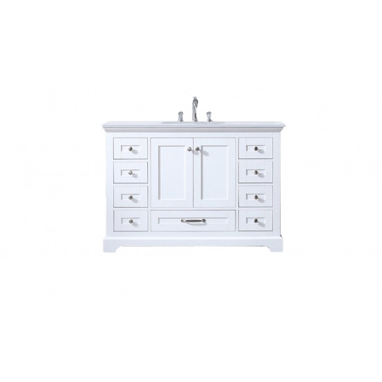 48" White Single Vanity, Quartz Top, White Square Sink and no Mirror