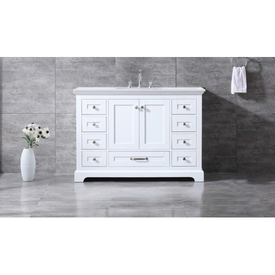 48" White Single Vanity, Quartz Top, White Square Sink and no Mirror