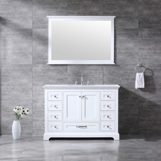 48" White Single Vanity, Quartz Top, White Square Sink and 46" Mirror