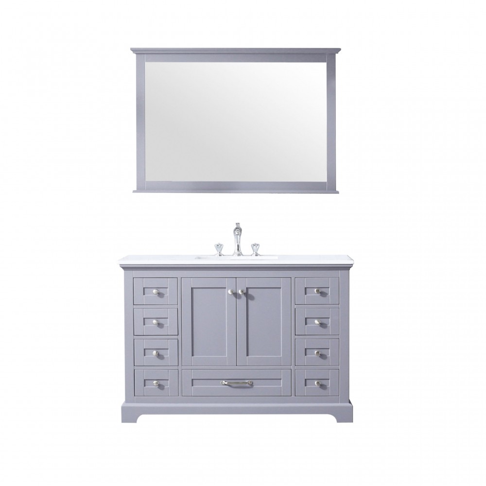 48" Dark Grey Single Vanity, Quartz Top, White Square Sink and 46" Mirror