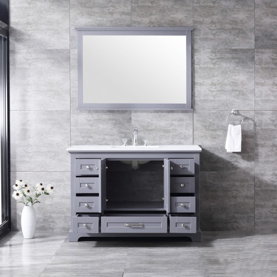 48" Dark Grey Single Vanity, Quartz Top, White Square Sink and 46" Mirror