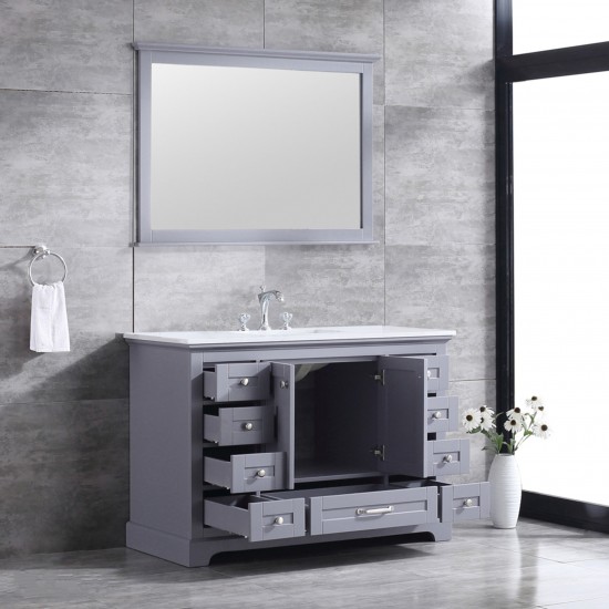 48" Dark Grey Single Vanity, Quartz Top, White Square Sink and 46" Mirror