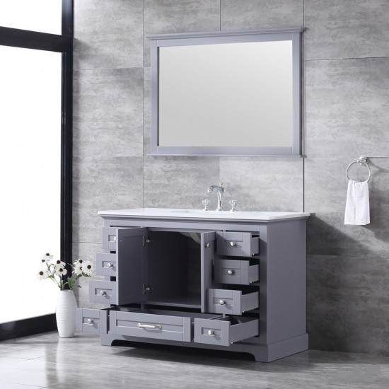 48" Dark Grey Single Vanity, Quartz Top, White Square Sink and 46" Mirror