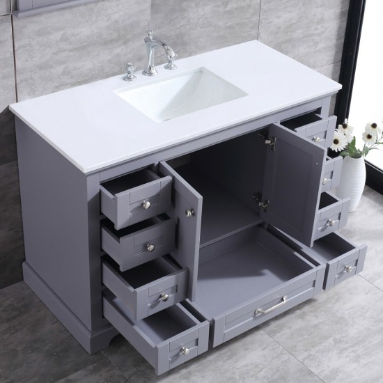 48" Dark Grey Single Vanity, Quartz Top, White Square Sink and 46" Mirror