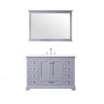 48" Dark Grey Single Vanity, Quartz Top, White Square Sink, 46" Mirror w/ Faucet