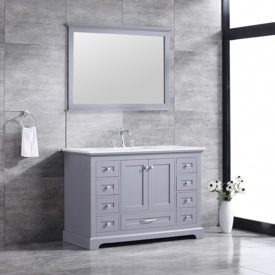 48" Dark Grey Single Vanity, Quartz Top, White Square Sink, 46" Mirror w/ Faucet