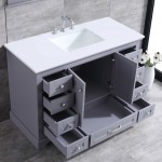 48" Dark Grey Single Vanity, Quartz Top, White Square Sink, 46" Mirror w/ Faucet