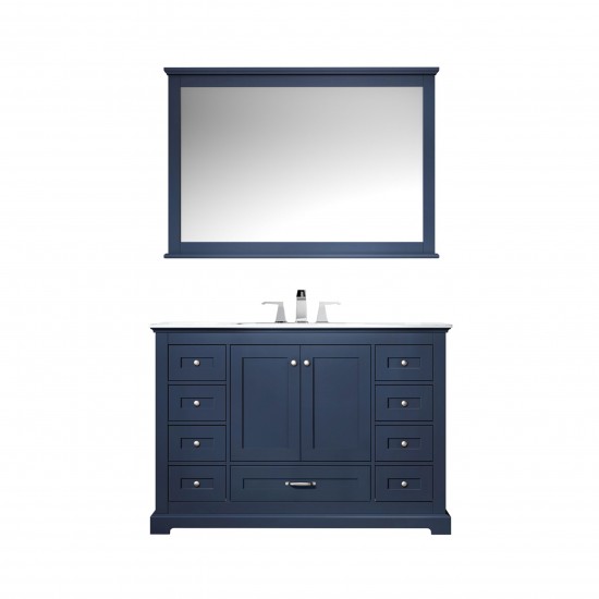 48" Navy Blue Single Vanity, Quartz Top, White Square Sink and 46" Mirror