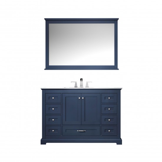 48" Navy Blue Single Vanity, Quartz Top, White Square Sink, 46" Mirror w/ Faucet
