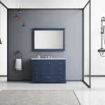 48" Navy Blue Single Vanity, Quartz Top, White Square Sink, 46" Mirror w/ Faucet