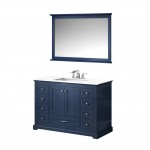 48" Navy Blue Single Vanity, Quartz Top, White Square Sink, 46" Mirror w/ Faucet